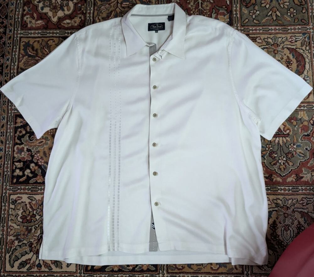 Nat Nast Luxury Originals Silk Short Sleeve Shirt XXL Button Up White Havana